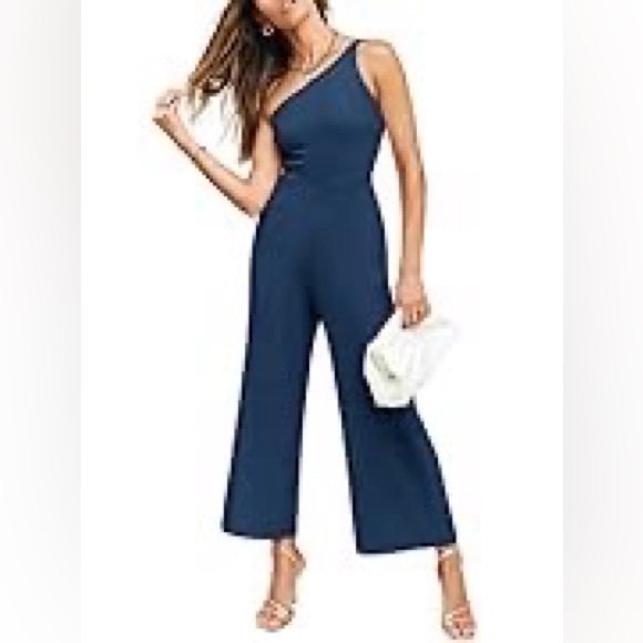 New w/Tags, Medium 1 Shoulder Backless Casual Wide Leg Jumpsuit Romper w/Pockets - Picture 4 of 4